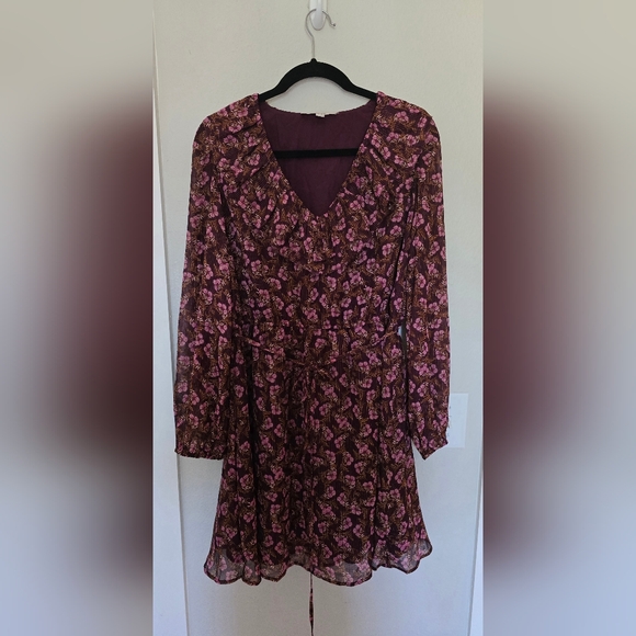 Loft Floral Long Sleeve Dress V Neck Size Medium - Picture 4 of 7